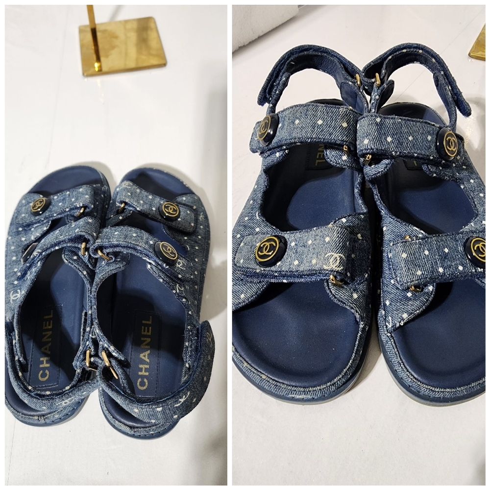 Chanel Denim Dad Interlocking Slingback Sandals Blue - Picture 7 of 10
